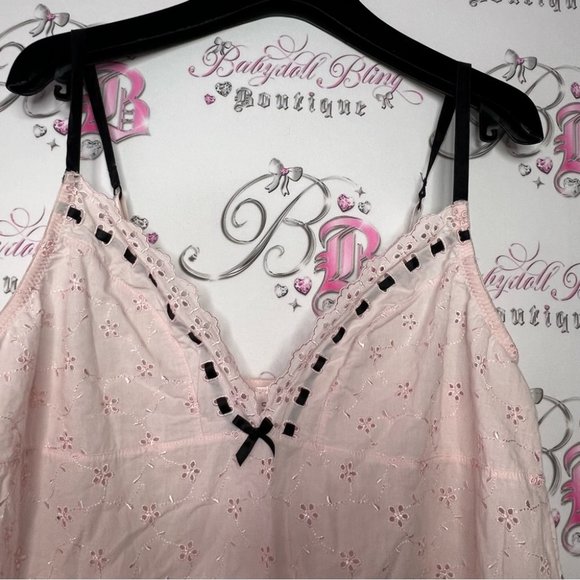 Blush babydoll dress floral ribbon black bow ties sweet coquette baby pink luxe - Picture 14 of 14